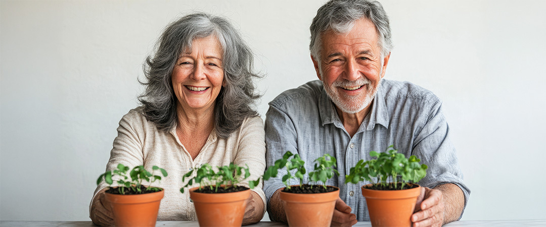 an elderly couple using plants as hobbies