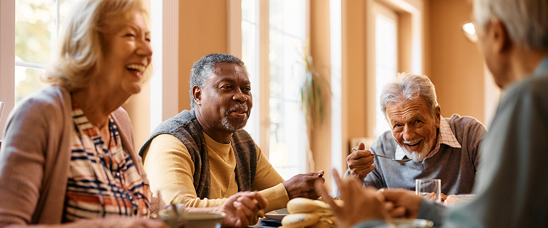 Seniors making new friends and socializing in an independent living community