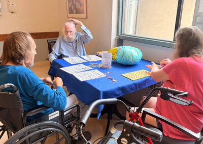 Three elderly residents playing a game at Lowry Hills