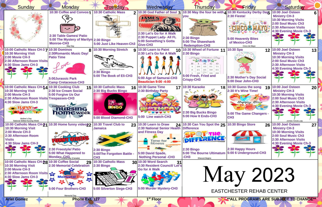 Eastchester May calendar