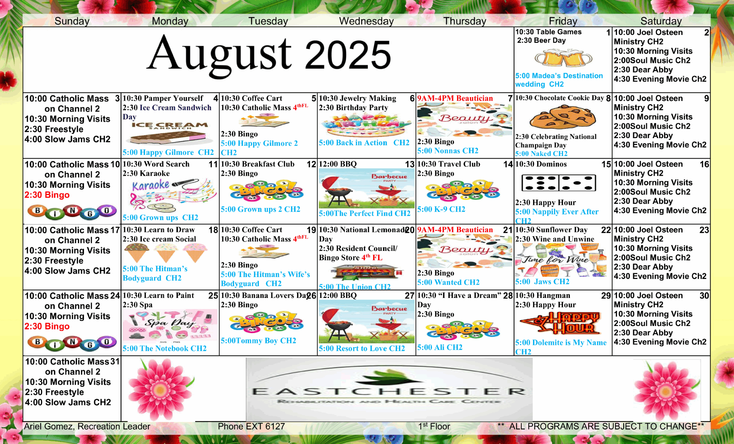 Eastchester August calendars