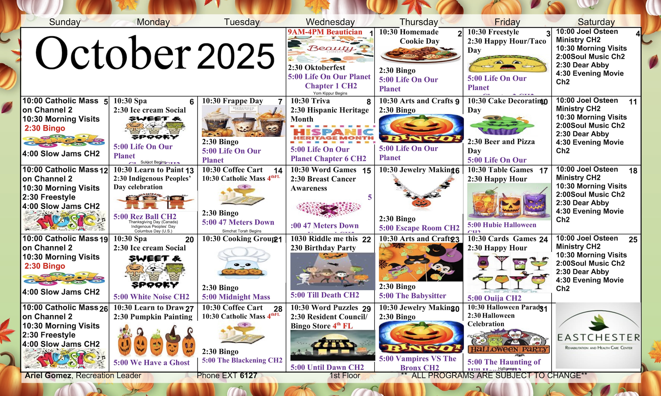 Floor One October Activity Calendar