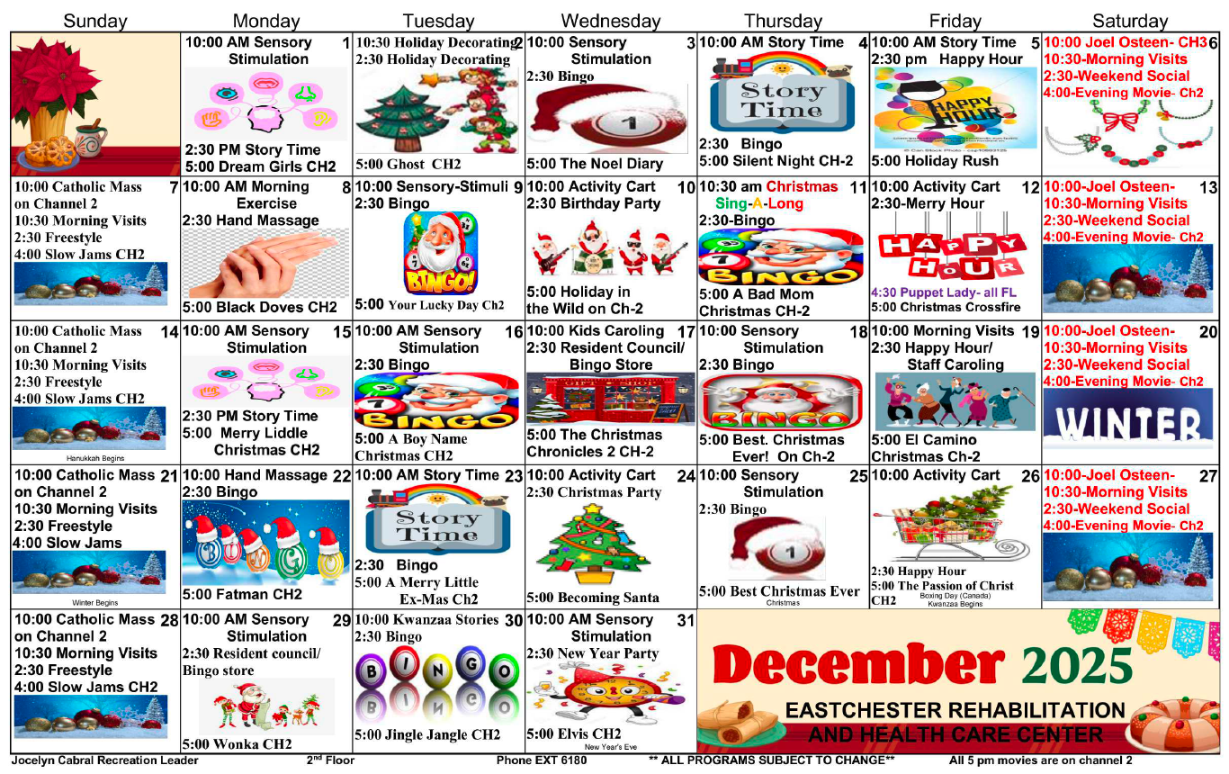 Eastchester 2nd floor calendar