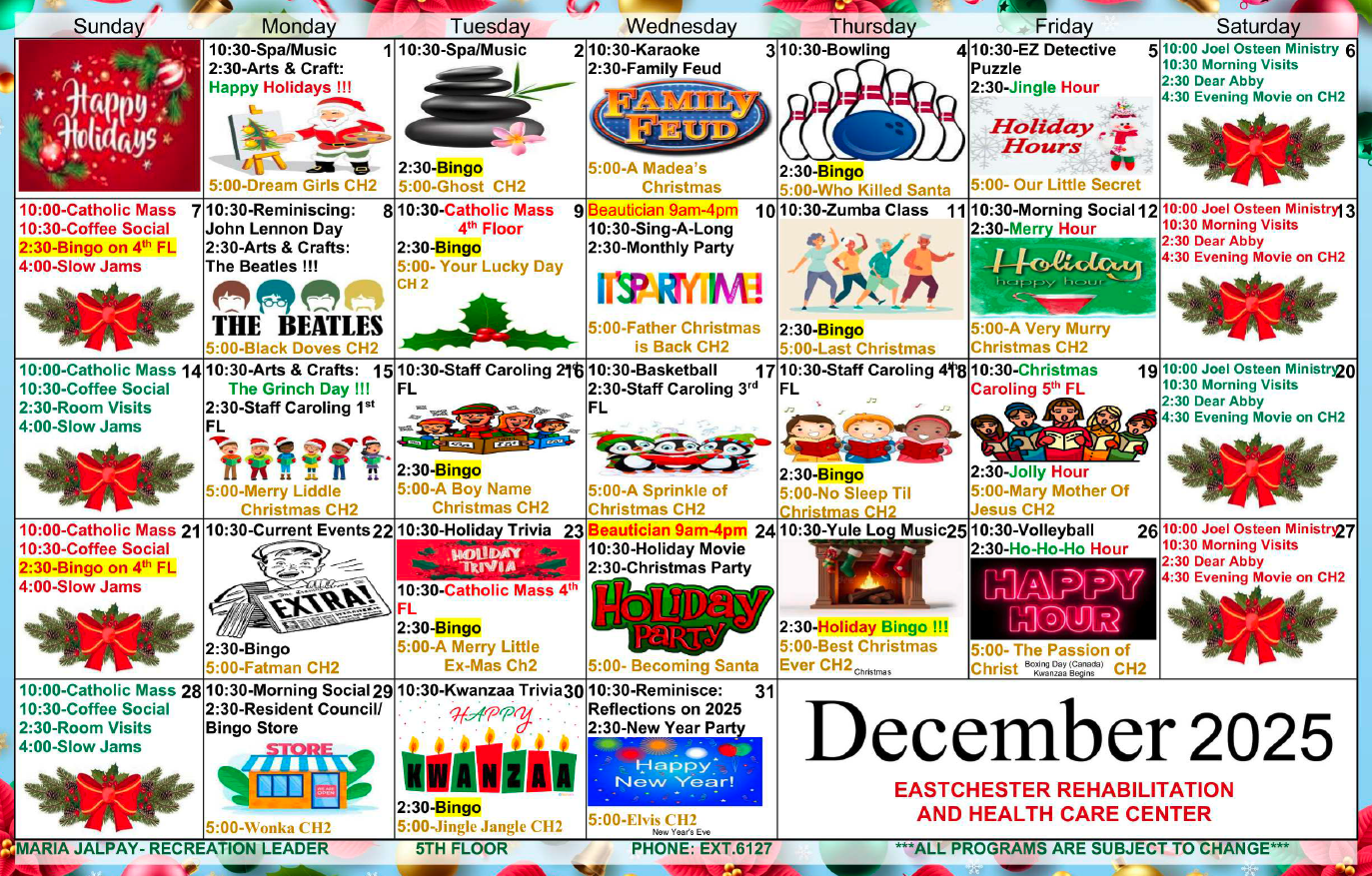 Eastchester 5th floor calendar