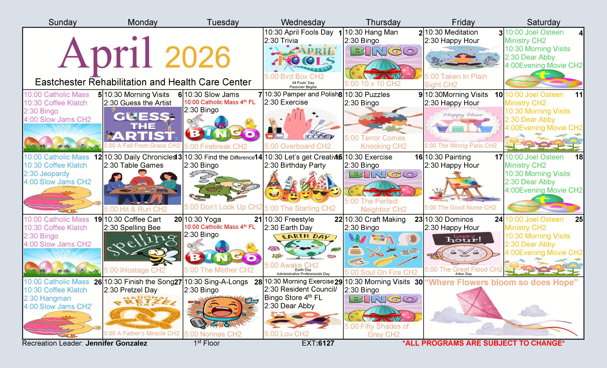 April 2026 Floor One Calendar