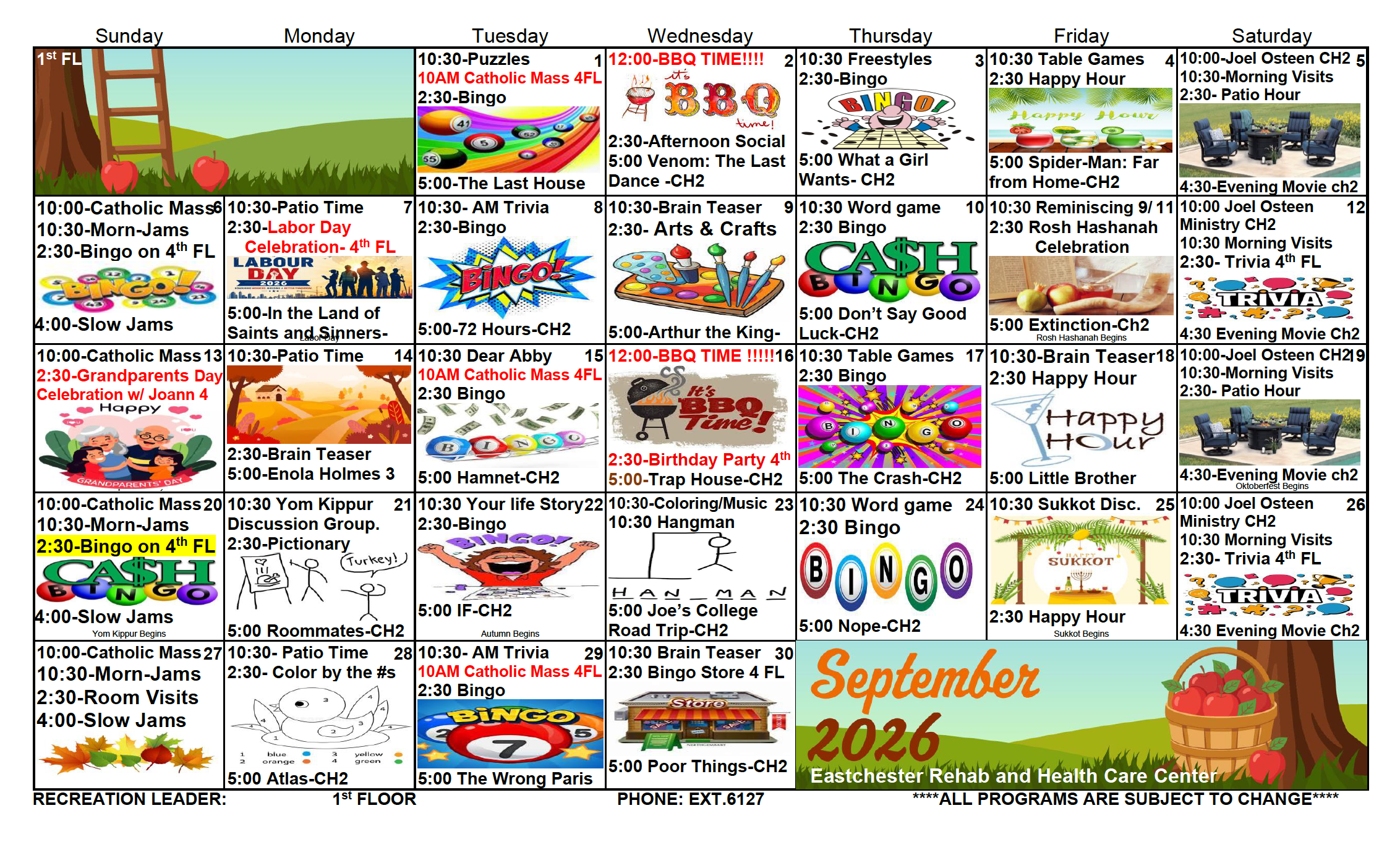 September Calendar 2026 for Eastchester