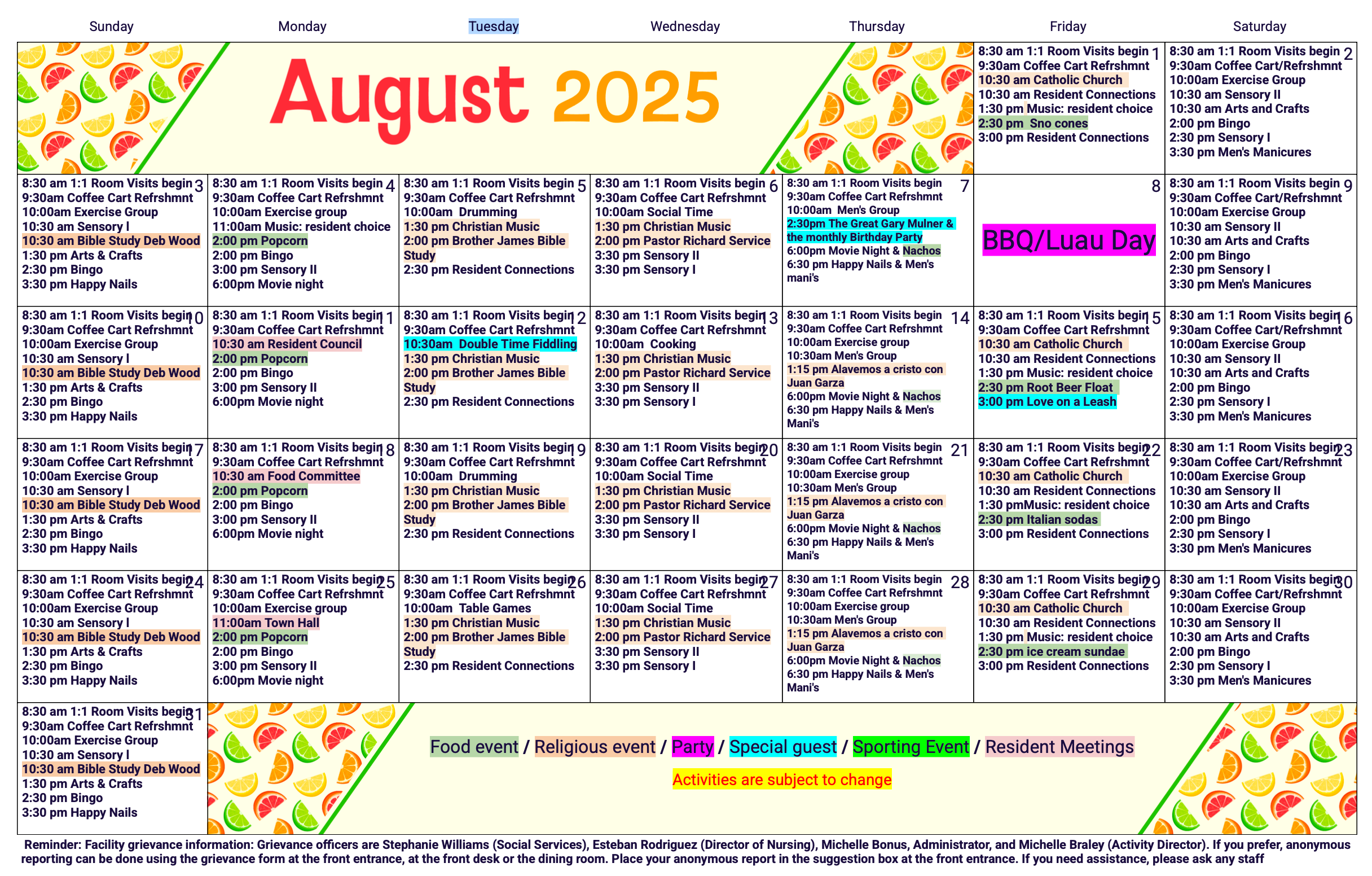 Emerald Care August Calendar