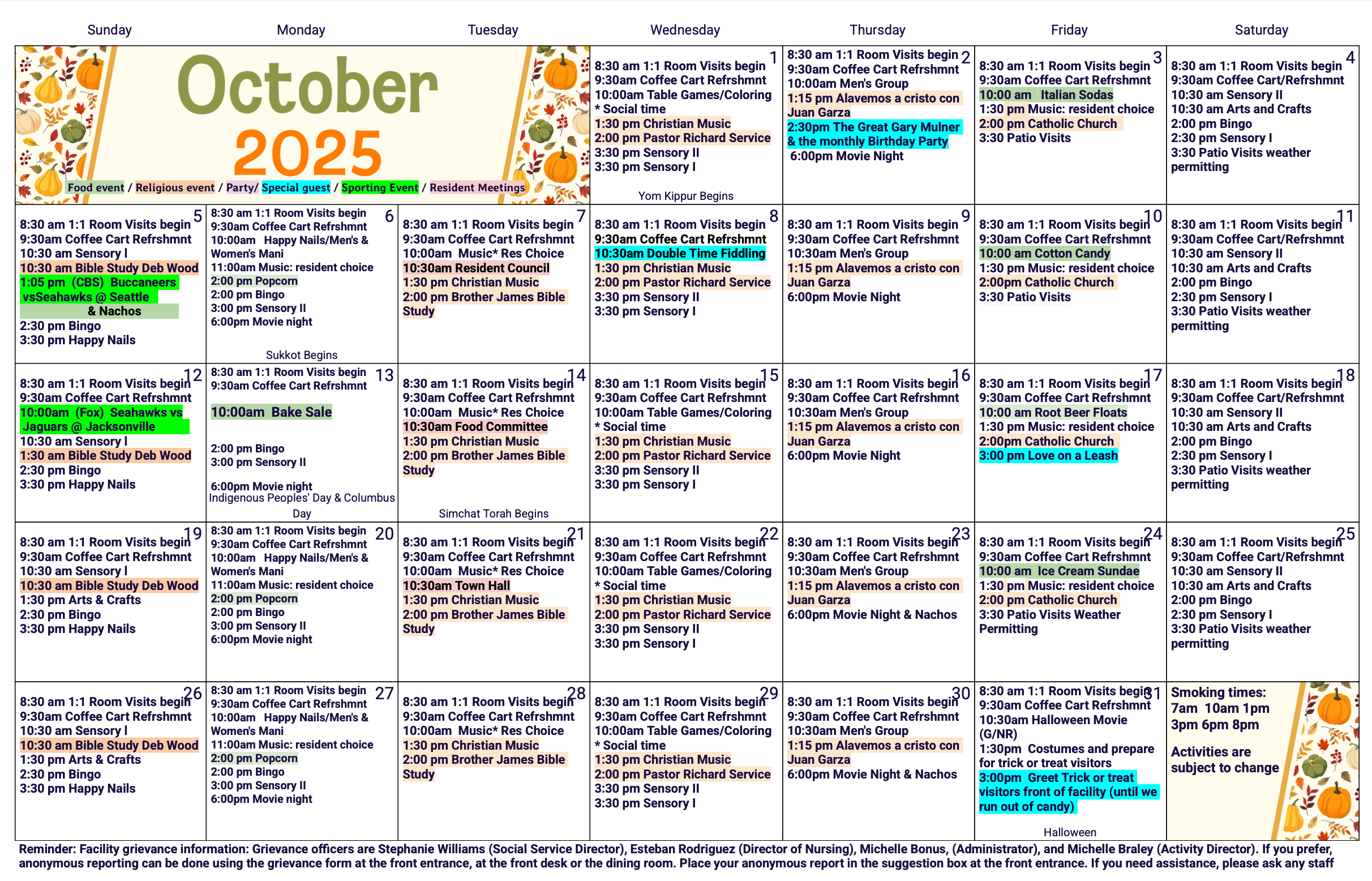 Emerald Care october calendar