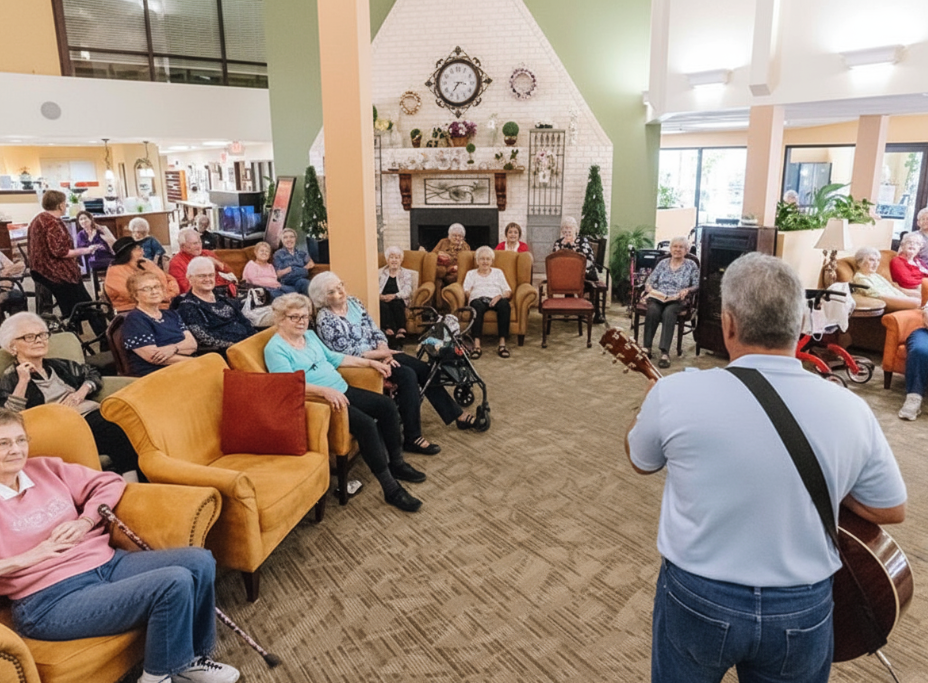 Sierra Regency residents listening to live music in roseville calfornia