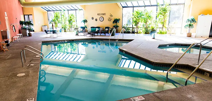 The community indoor pool and spa