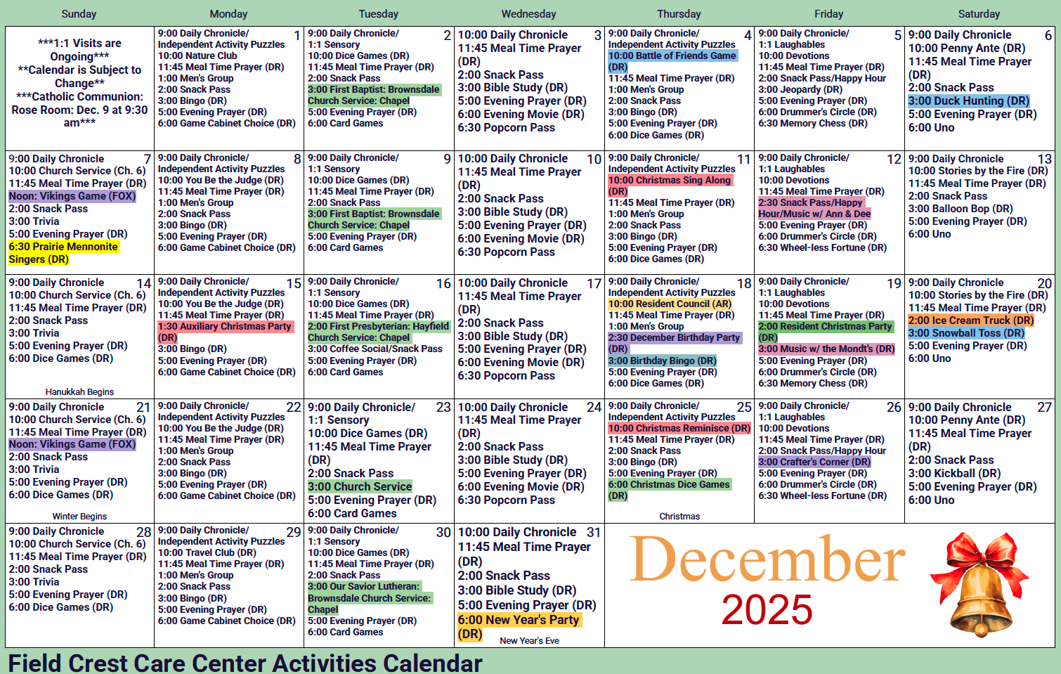 Field Crest SNF December calendar