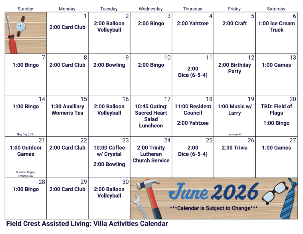 Crest View Villa June calendar