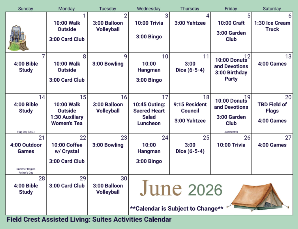 The Suites June calendar