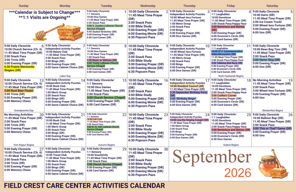 September Field Crest Calendar