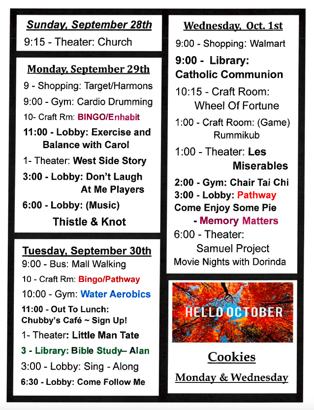Sterling Court October calendar