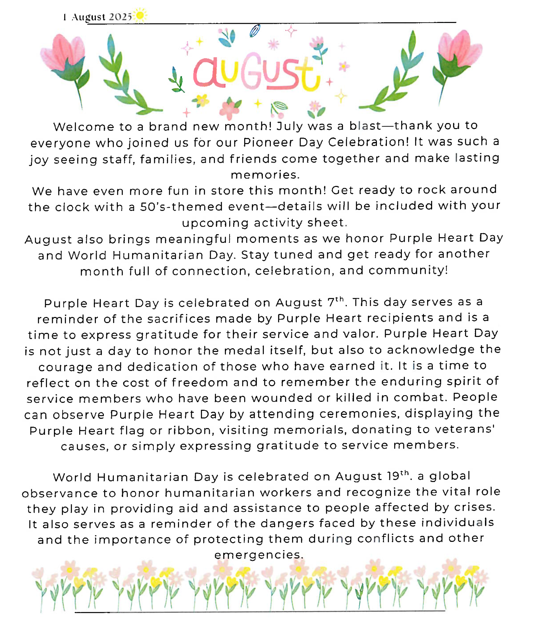Page 1 of the newsletter