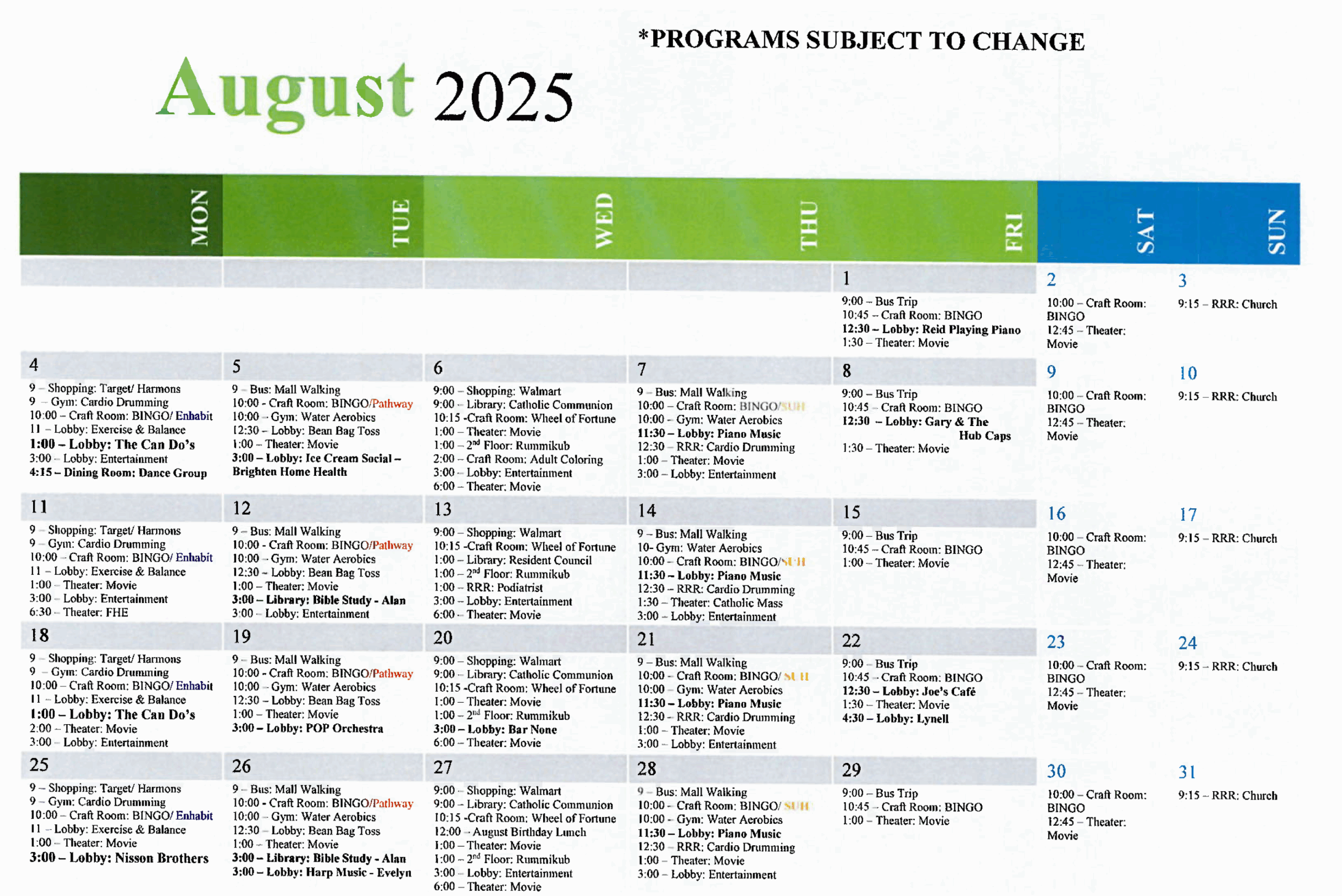 August 2025 calendar