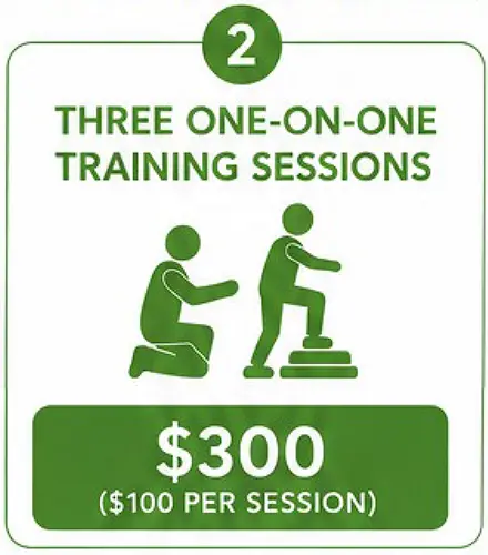 Three one-on-one training sessions. $300. ($100 per session)