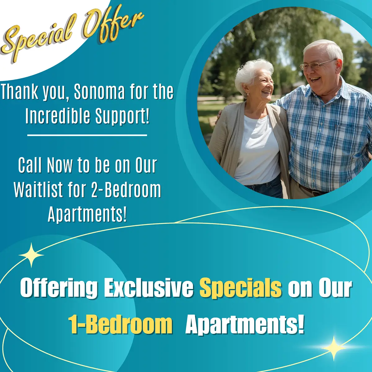 Man and Woman walking outside smiling for Sonoma special offer