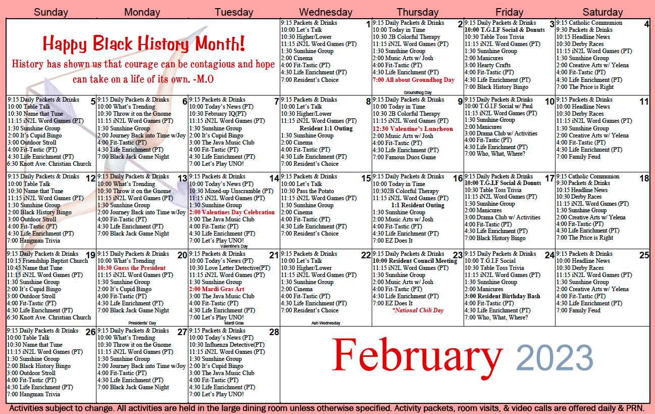 West Anaheim February calendar West Anaheim February calendar