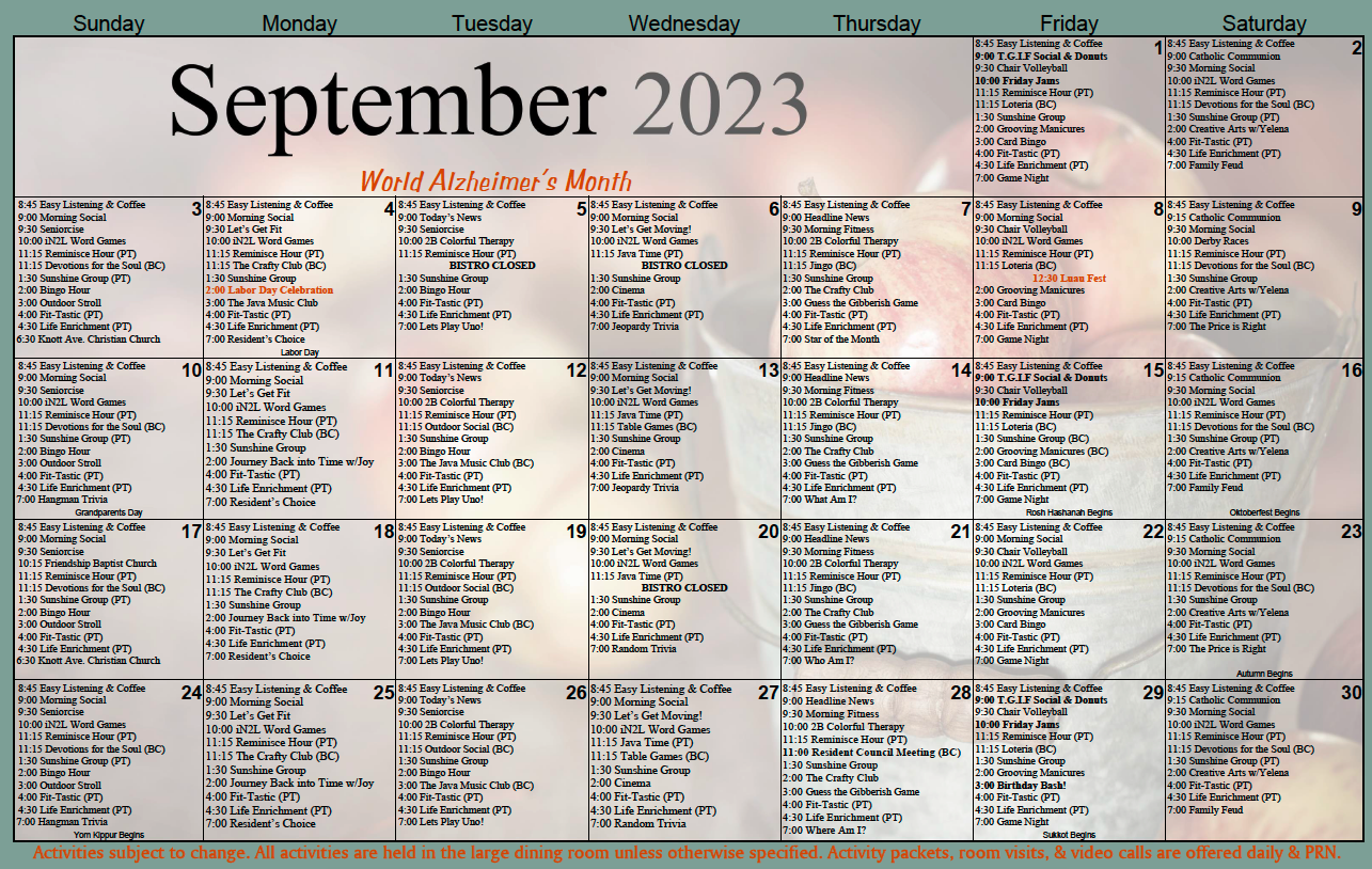 Beach Creek Sept calendar Beach Creek Sept calendar