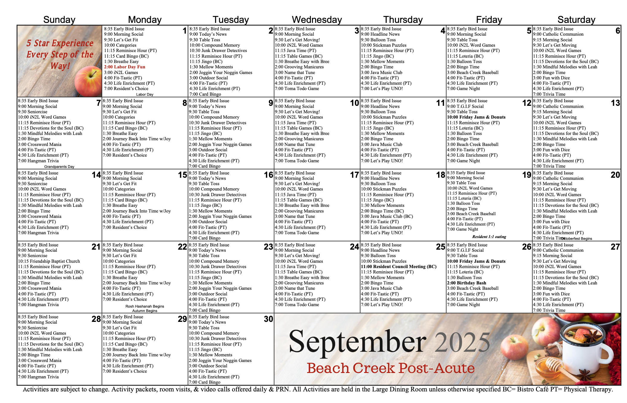 September Activity Calendar September Activity Calendar