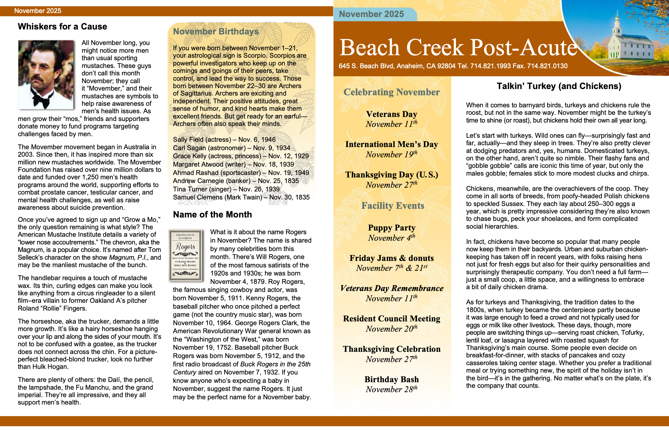 Beach Creek Post Acute November Newsletter