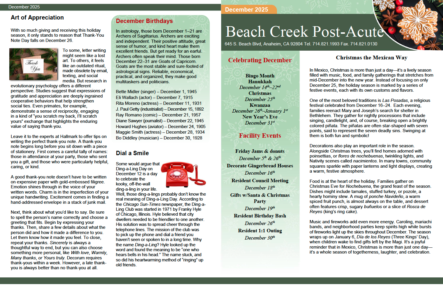 Beach Creek December newsletter