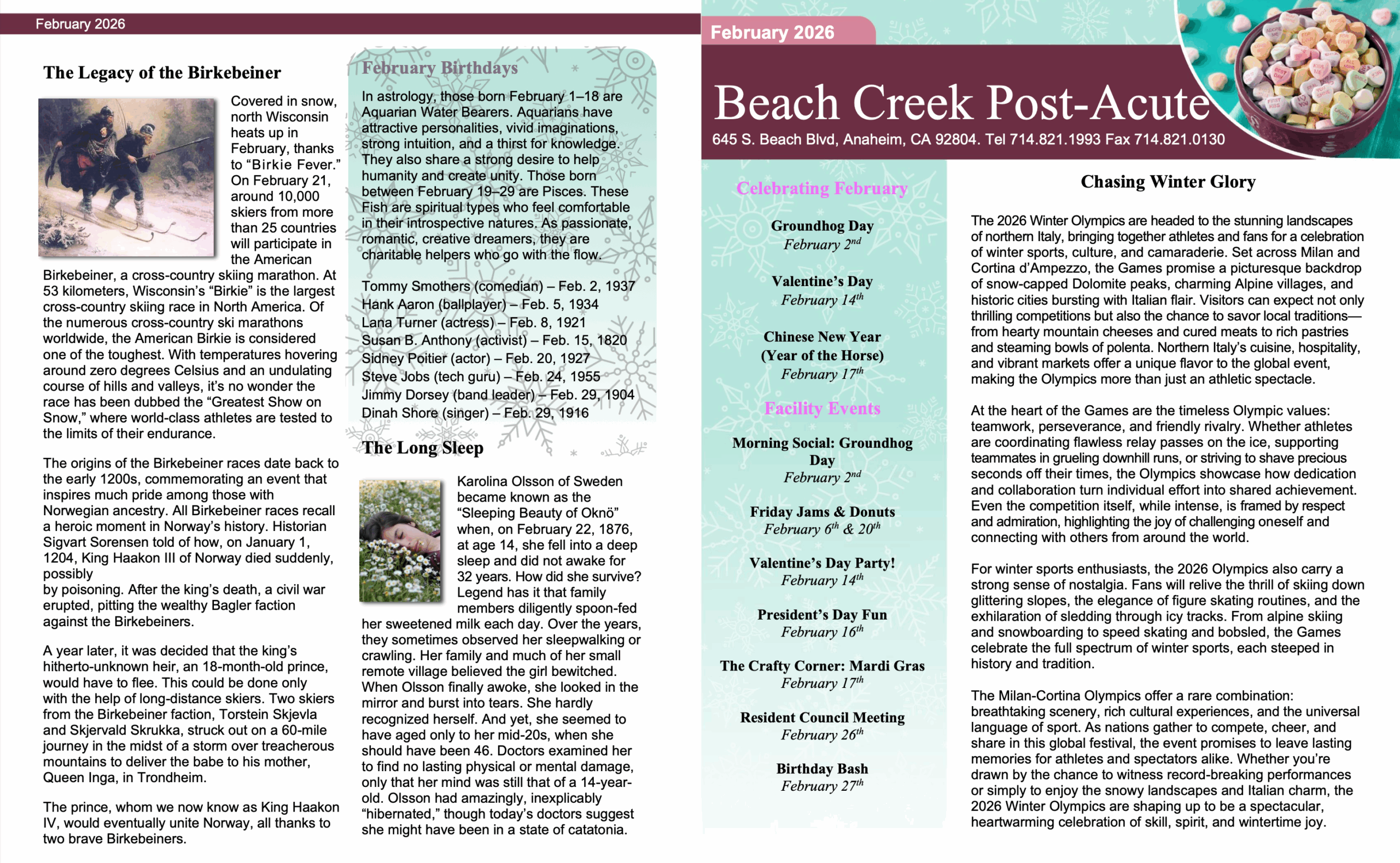 February Beach Creek Post Acute Newsletter