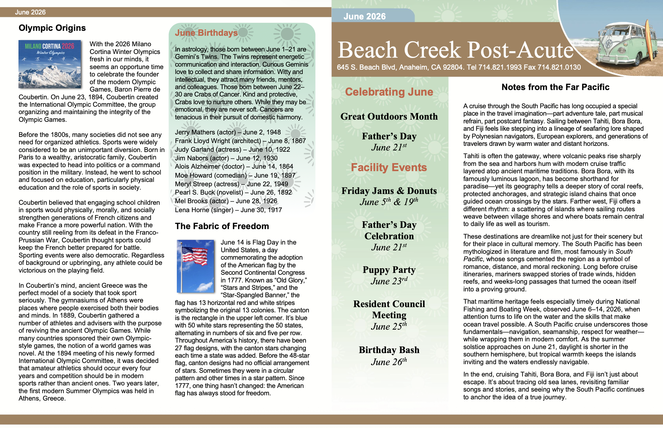 June 2026 Beach Creek Post Acute newsletter