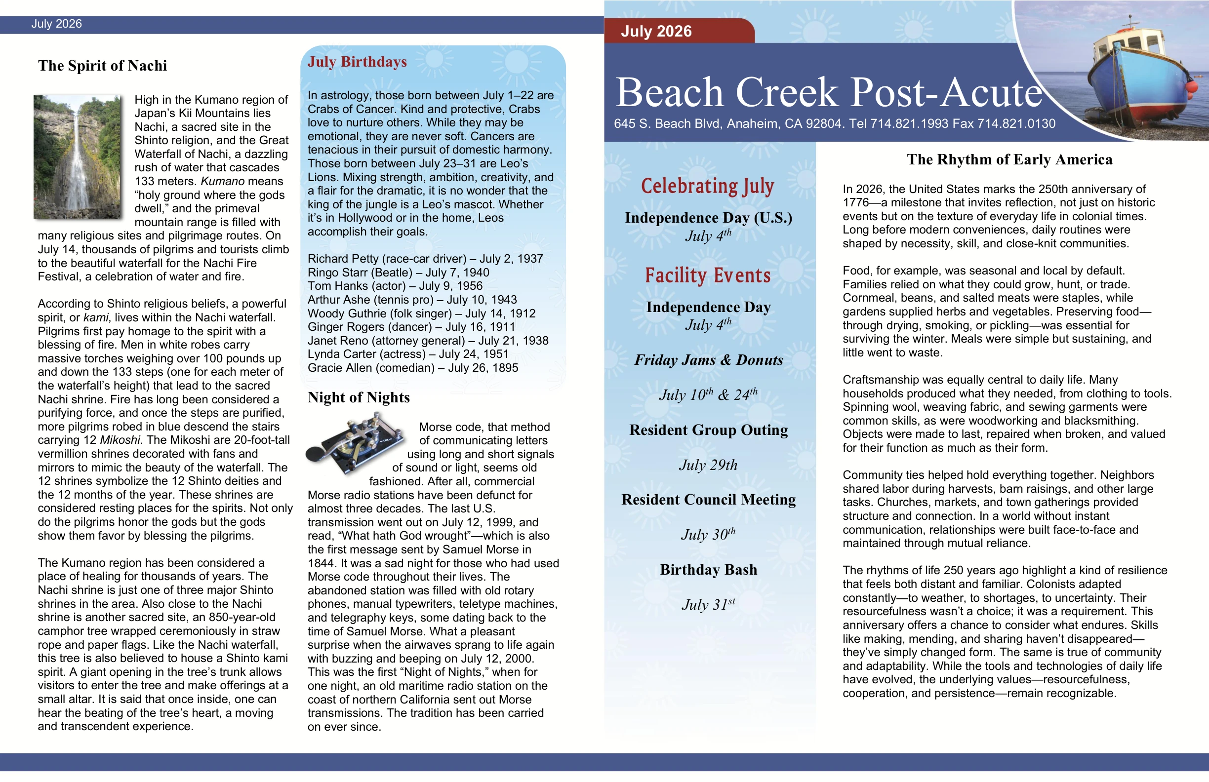 Beach Creek Post-Acute July 2026 Newsletter