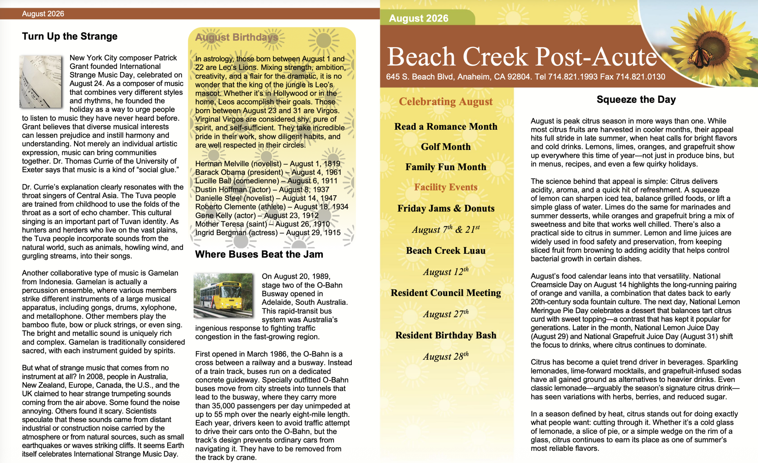 Beach Creek Post-Acute August 2026 Newsletter