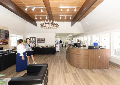 The front lobby of Quiescence with a reception desk