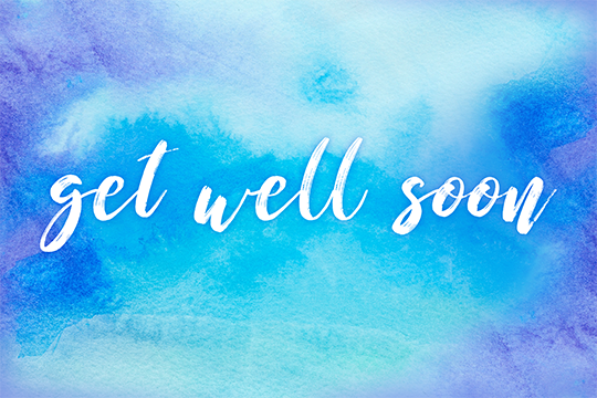 Get well soon card with blue and purple watercolor background