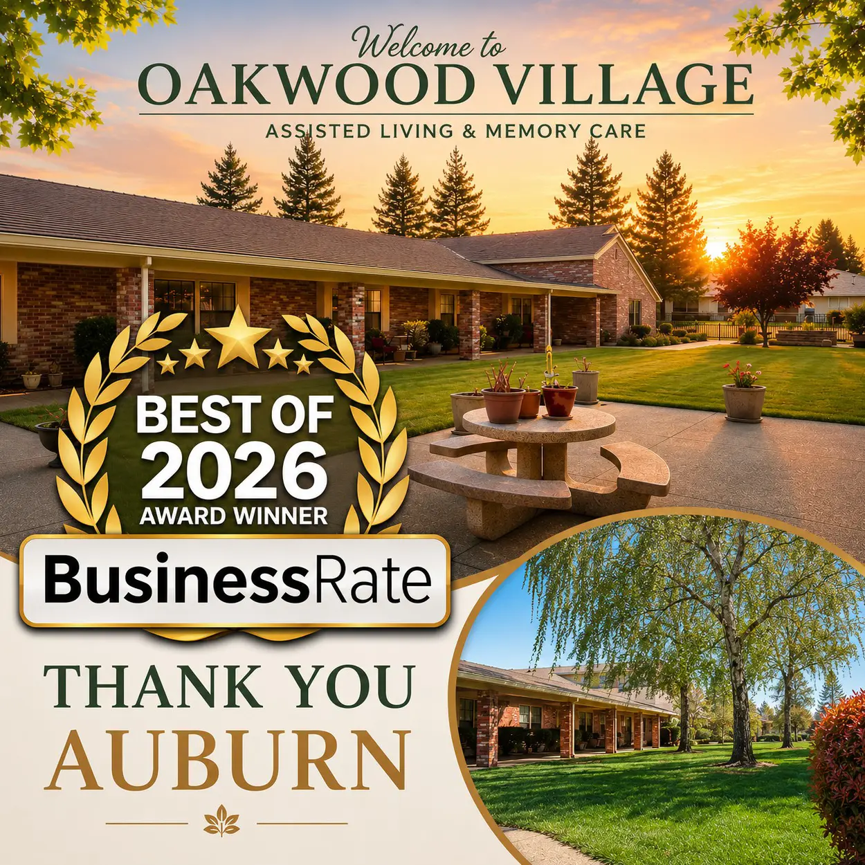 OakwoodVillage-1250x1250-2026Award Oakwood Village, Best of 2026 Award Winner Business Rate, Thank you Auburn.