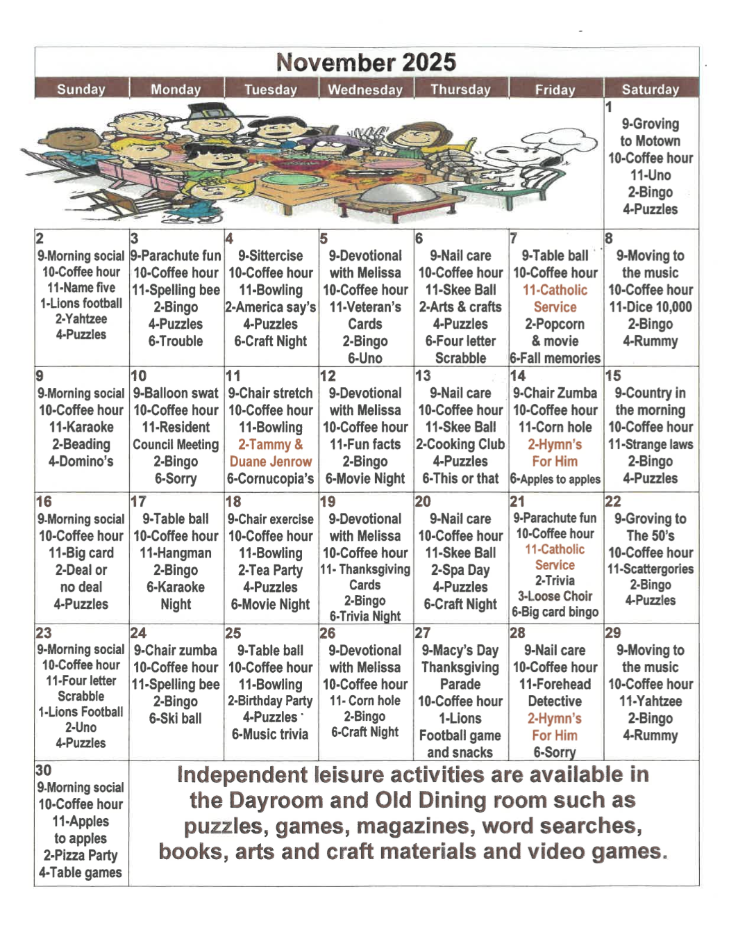 Argentine November calendar