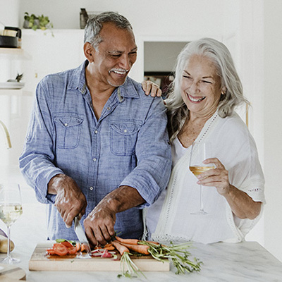 African American elderly couple in the kitchen